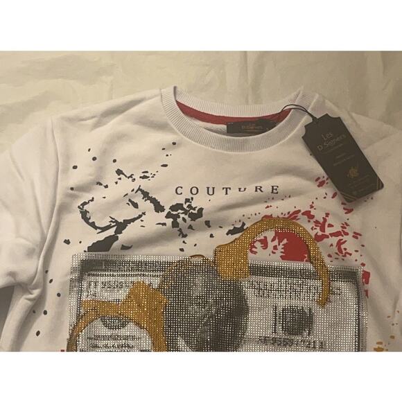 Les D.Signers Couture White Crewneck Sweatshirt Rhinestones Size: S - Excellent - Picture 5 of 15